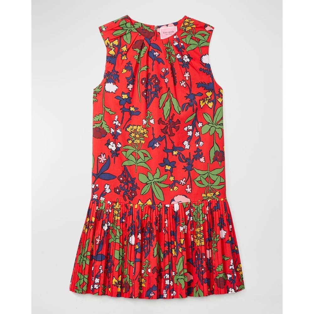 Kate Spade Women Dress XS Red Floral Pleated Drop Waist Shift NJMUB223
